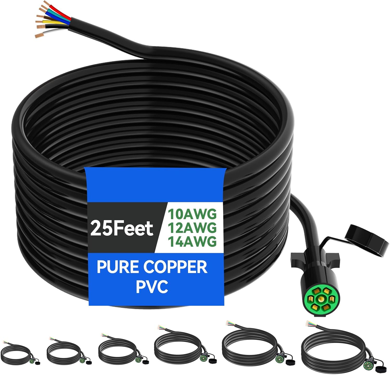 25 Ft 7 Pin Trailer Plug Heavy Duty Wiring Harness for Trailers