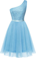 One-Shoulder Sequin Homecoming Cocktail Dress - Shine & Flatter