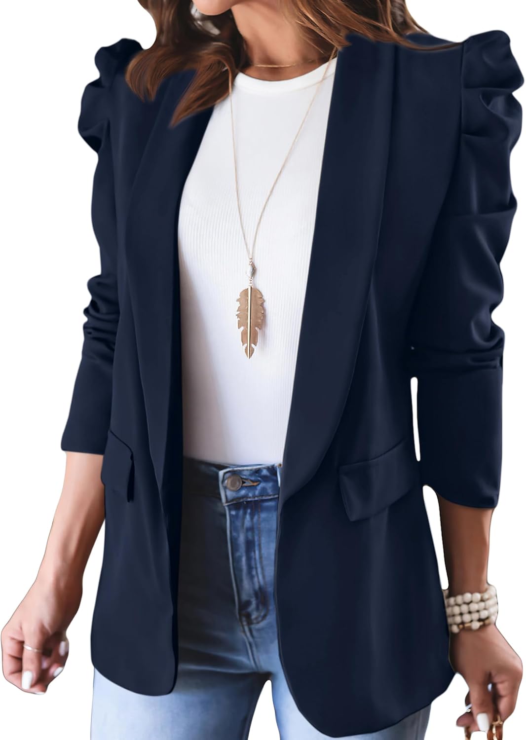 KIRUNDO Women's Casual Blazers with Puff Sleeves for Work