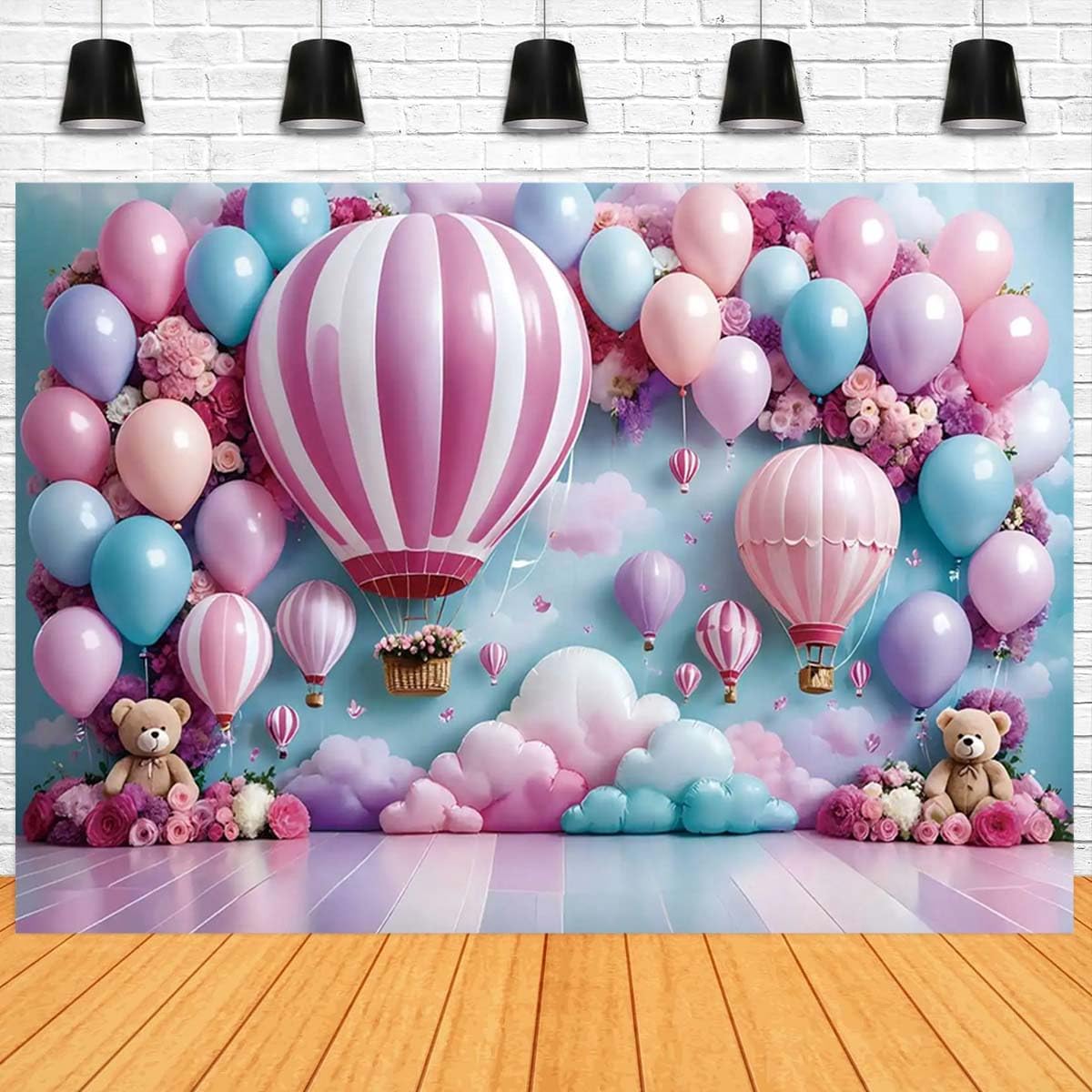 Colorful Hot Air Balloons Photography Background for Parties