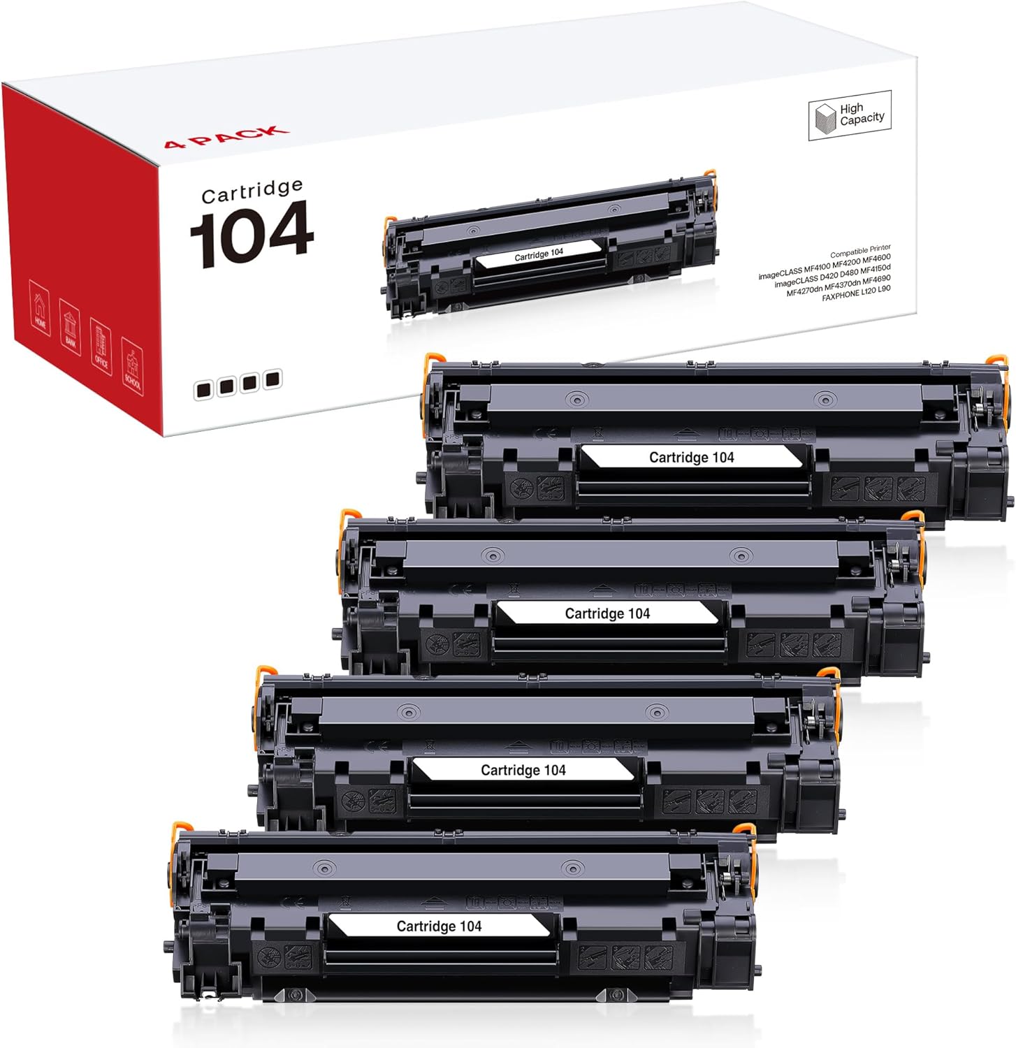 4-Pack 104 Black Toner Cartridge Replacement for Canon Printers
