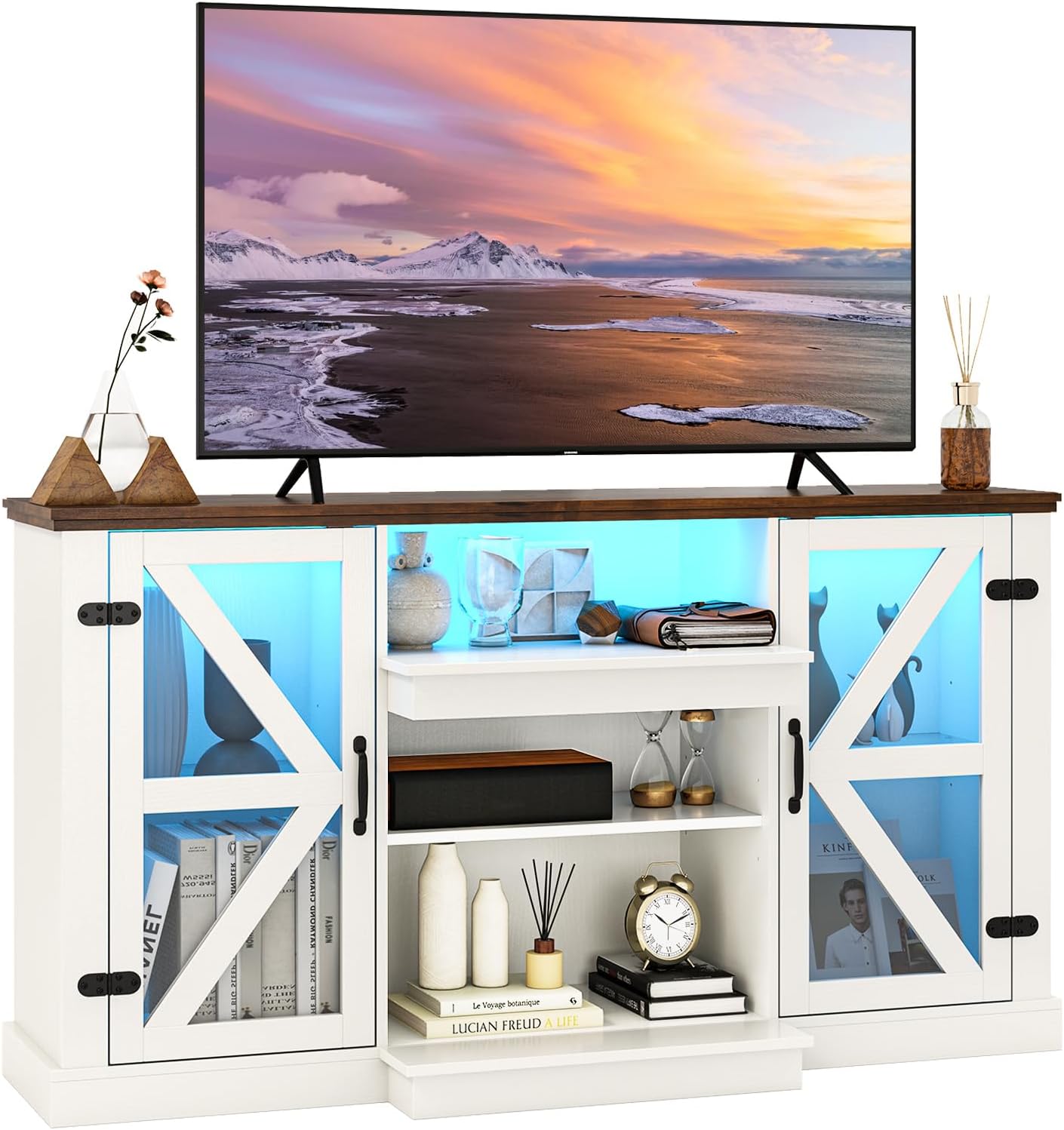 Tangkula Rustic LED TV Stand: Organize & Illuminate Your Living Room!