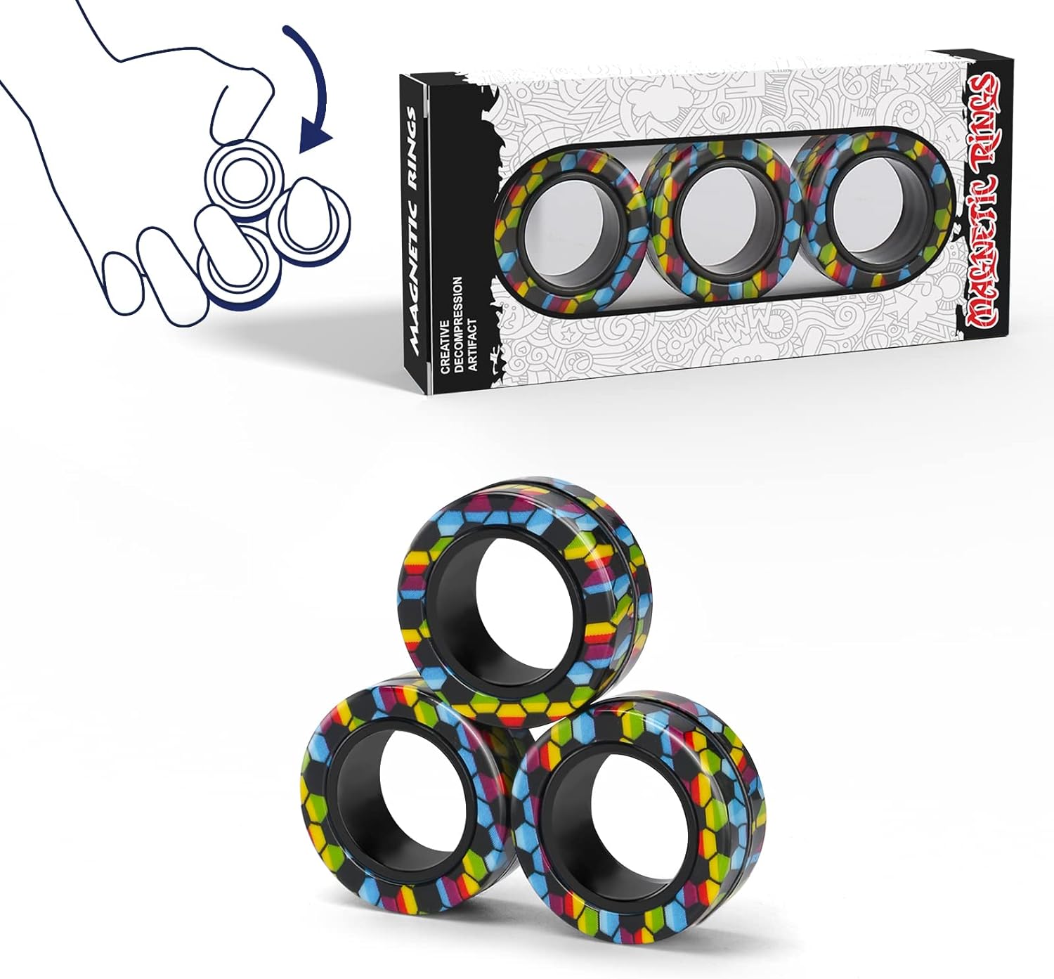Anxiety Relief Magnetic Spinner Rings Set - ADHD Therapy for Teens
