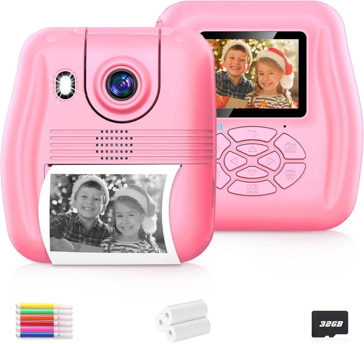 Instant Print Kids Camera with 3 Rolls Paper & 32GB Card - Perfect Gift for Ages 3-9
