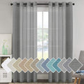 Natural Linen Blended Window Curtain Panels - Light Filtering Charcoal