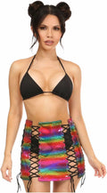 Daisy corsets Women's Rainbow Glitter PVC Lace-up Skirt - Holo Stretch