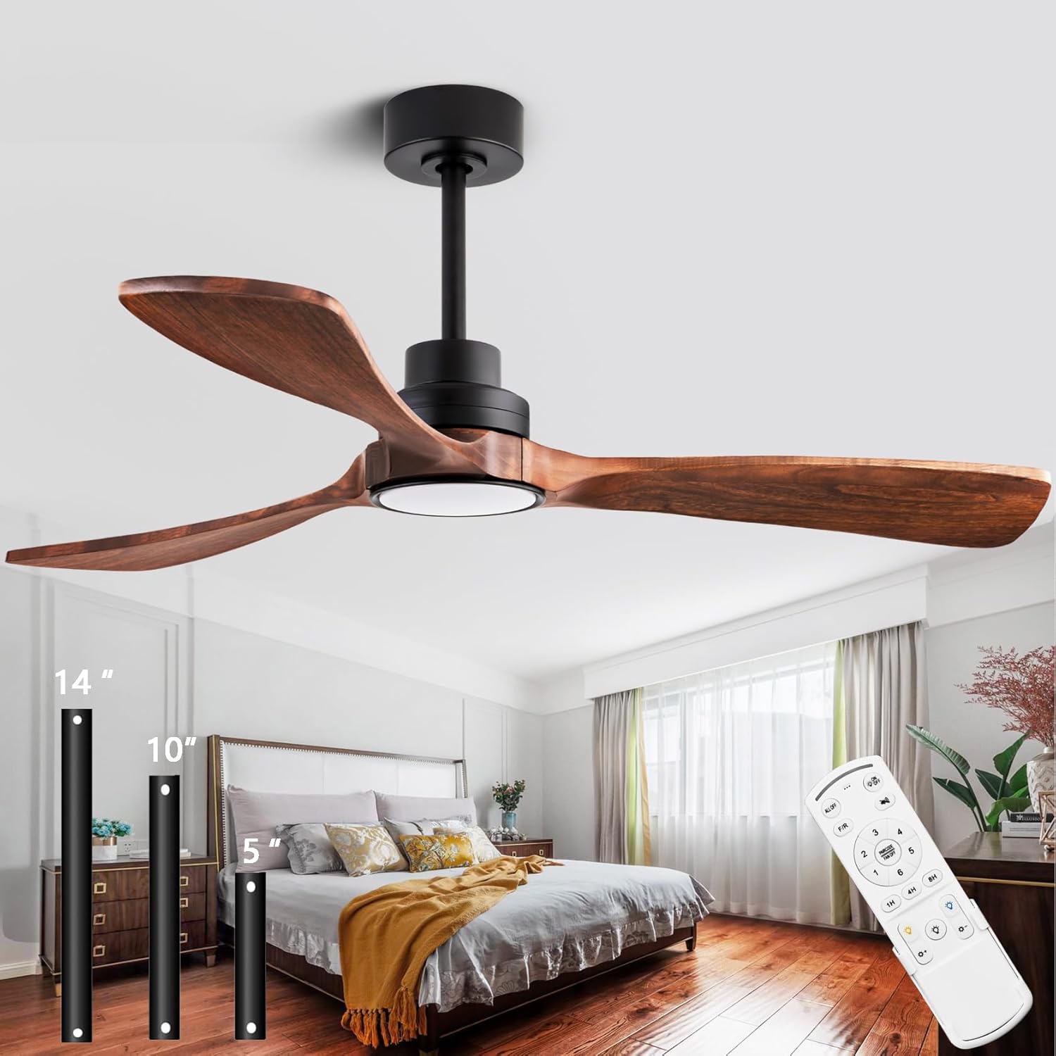 52 Ceiling Fan with Remote Control and Solid Wood Blades