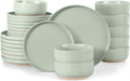 LIANYU 24 Piece Stoneware Dinnerware Set for 8, Fog Green