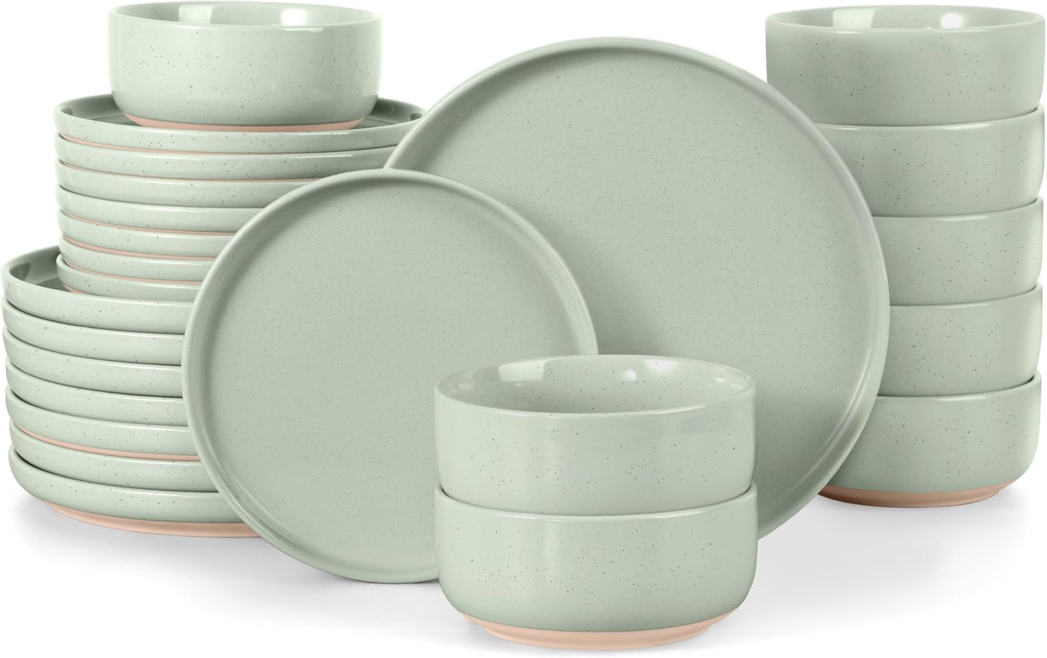 LIANYU 24 Piece Stoneware Dinnerware Set for 8, Fog Green