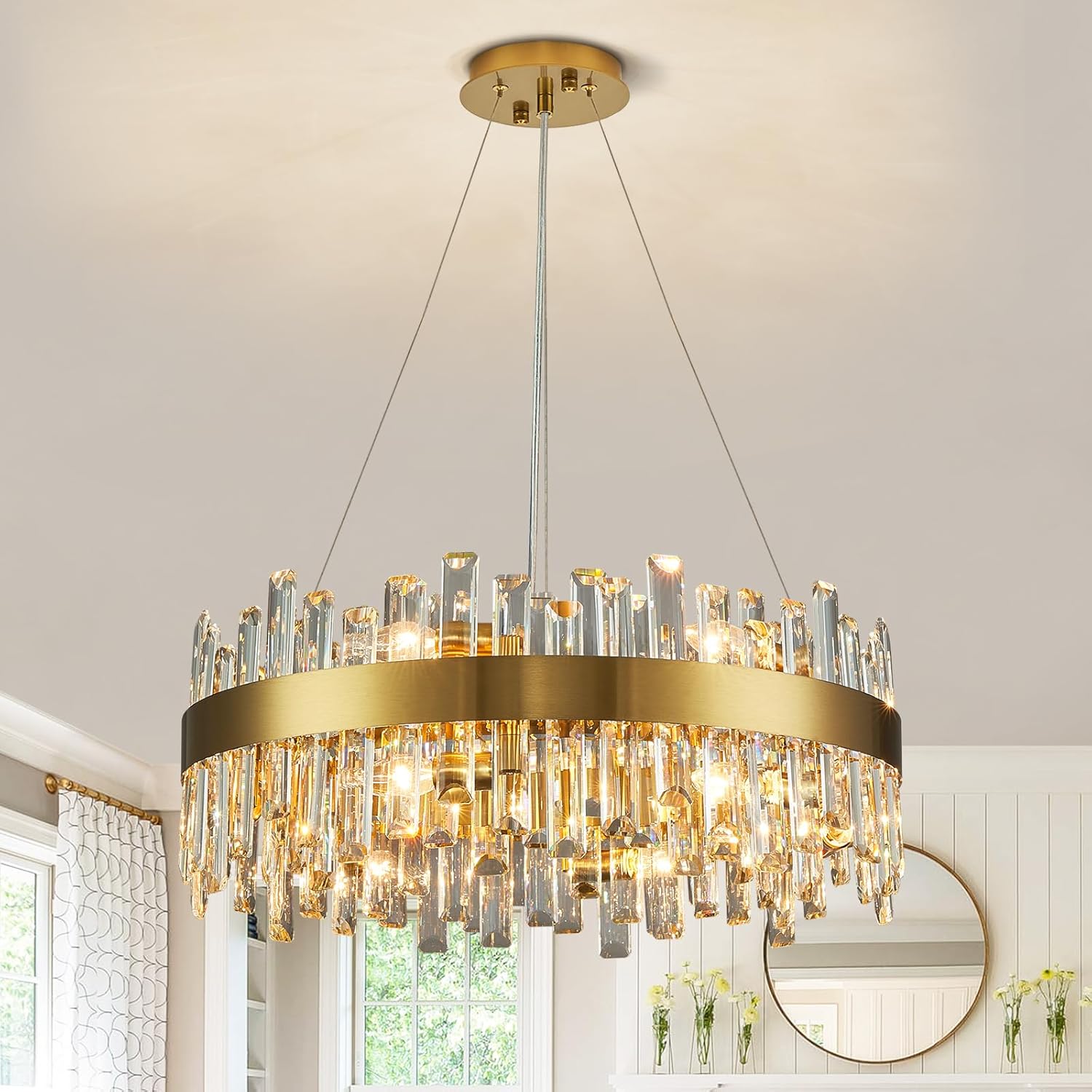 Siljoy Modern Crystal Chandelier 12-Light Brushed Gold Design