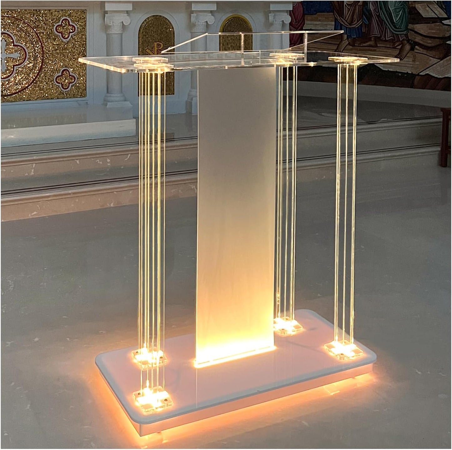 Transparent Acrylic Church Pulpit with LED Lights and Cover