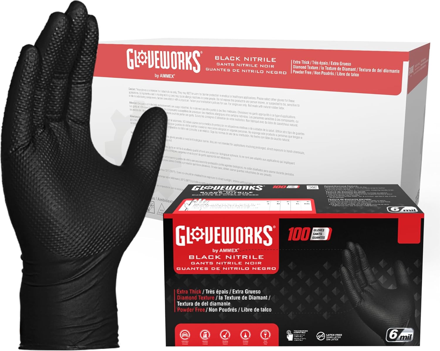 GLOVEWORKS HD Black Nitrile Gloves - Durable 6 mil Mechanics Gloves