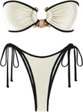Women's Metallic Sparkly Glitter Ring Bandeau Bikini Set - High Cut