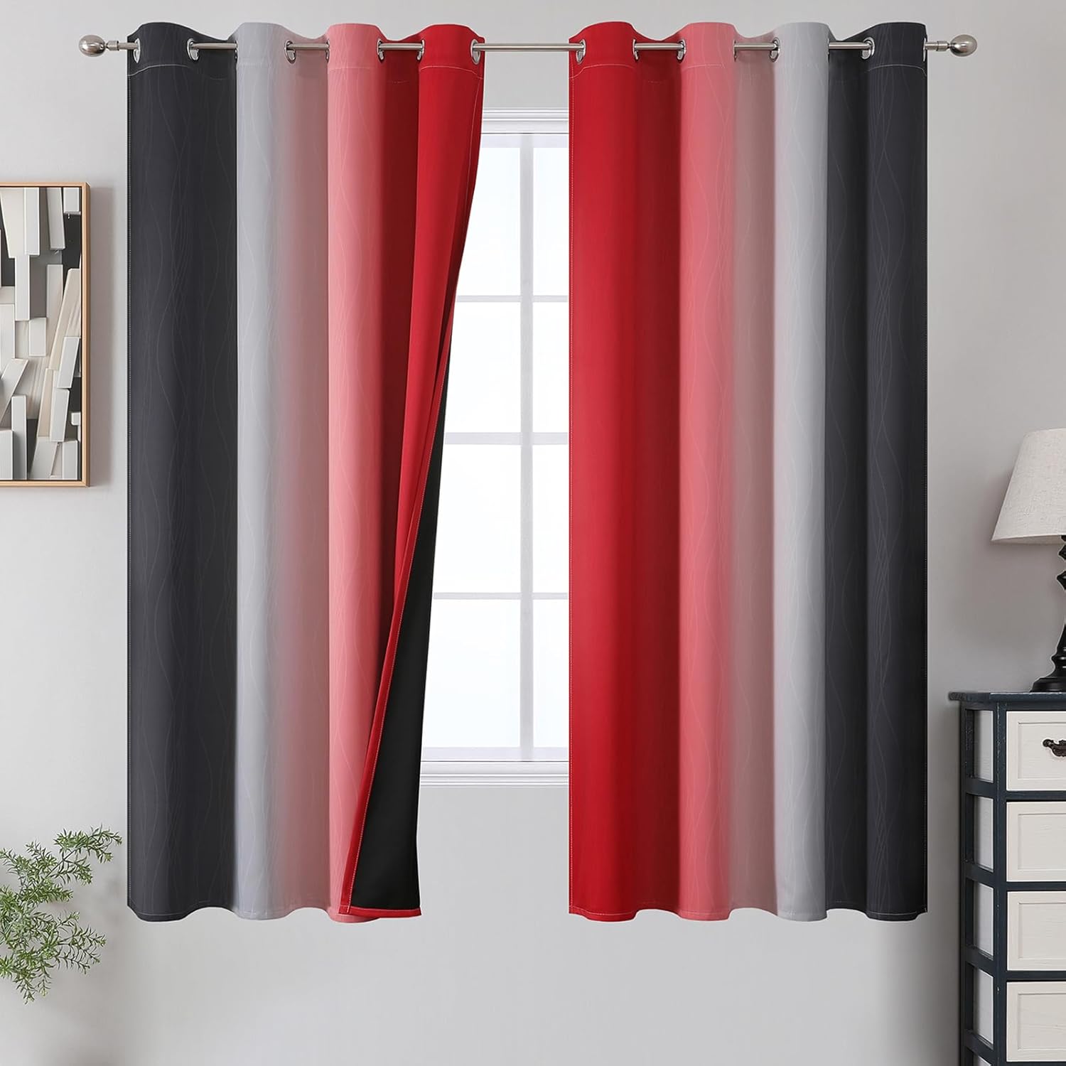 Ombre Red and Black Curtains 63 Inch Length for Modern Homes