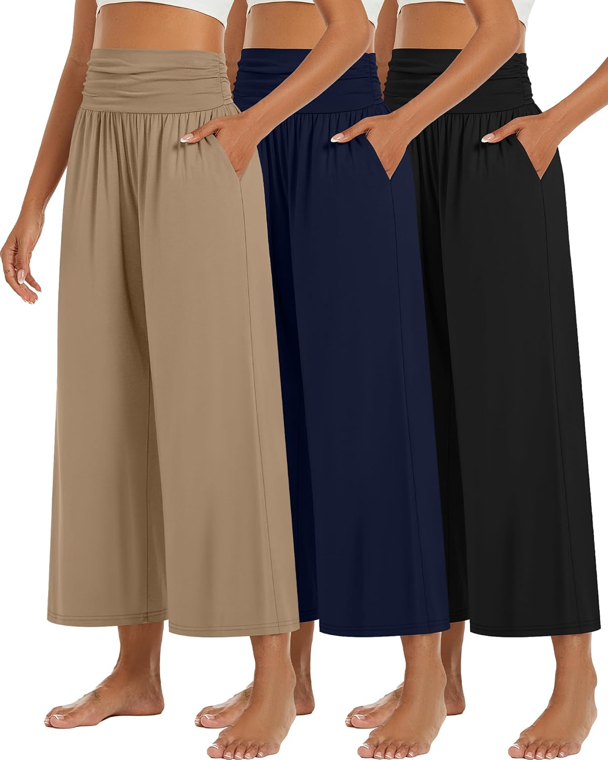 Wide Leg Cropped Pants for Women - Stylish High Waist Lounge