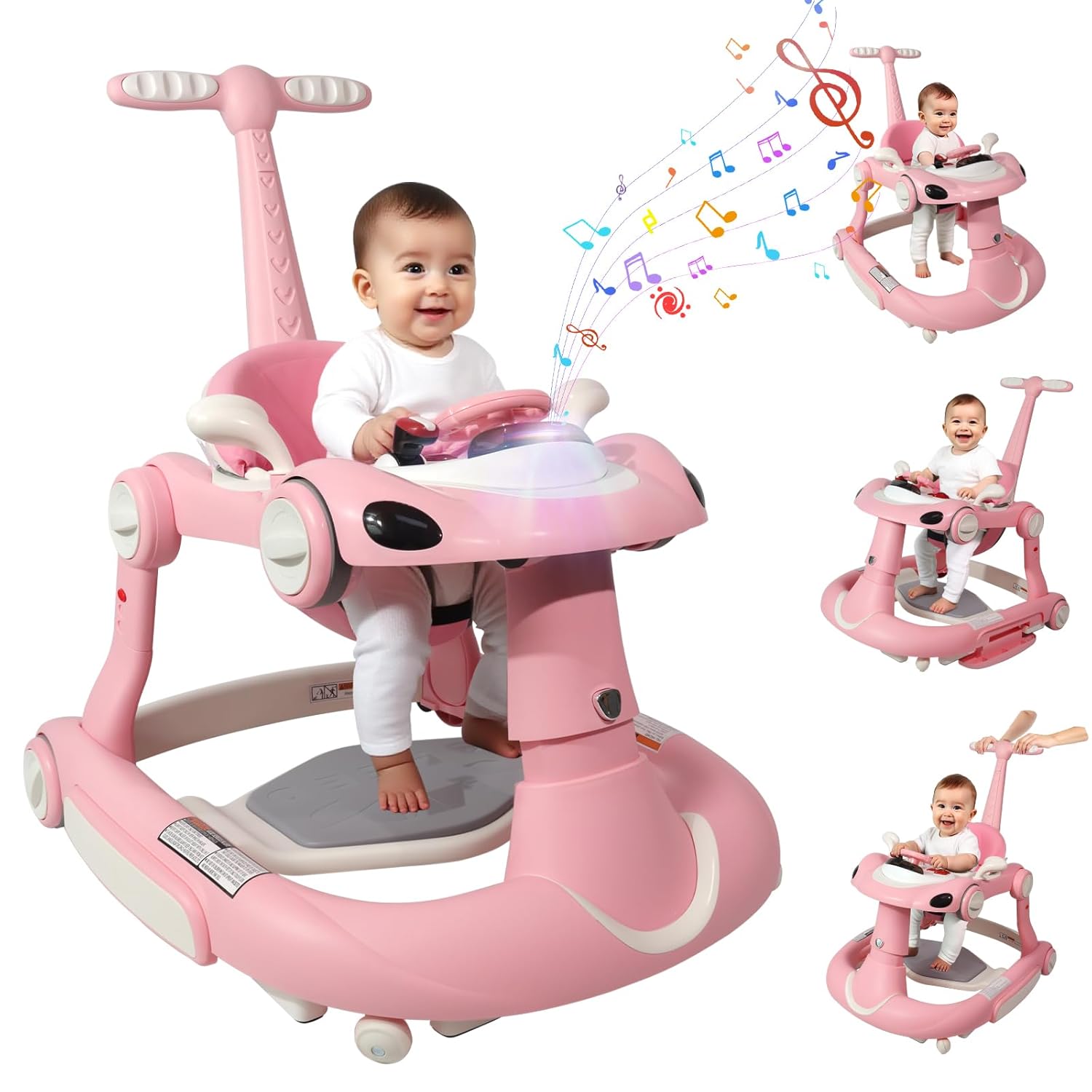 4-in-1 Baby Walker with Wheels for Boys and Girls, Pink