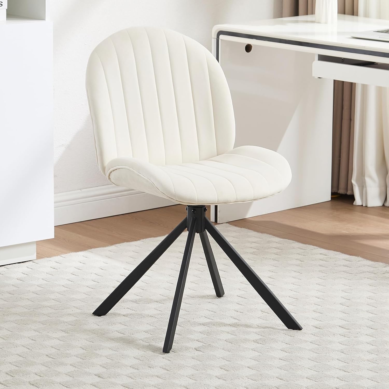 Swivel Velvet Armless Office Chair, Cream