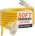 50 FT 12/3 Gauge Outdoor Extension Cord with Multiple Outlets - Heavy
