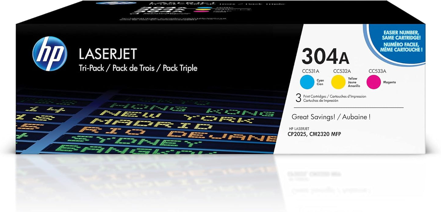 Vibrant HP 304A Toner Trio | CMY Pack | HP LaserJet Compatibility | CF340A