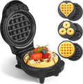 Mini Waffle Maker 3-in-1 with 6 Removable Plates - Compact 4.5in Iron