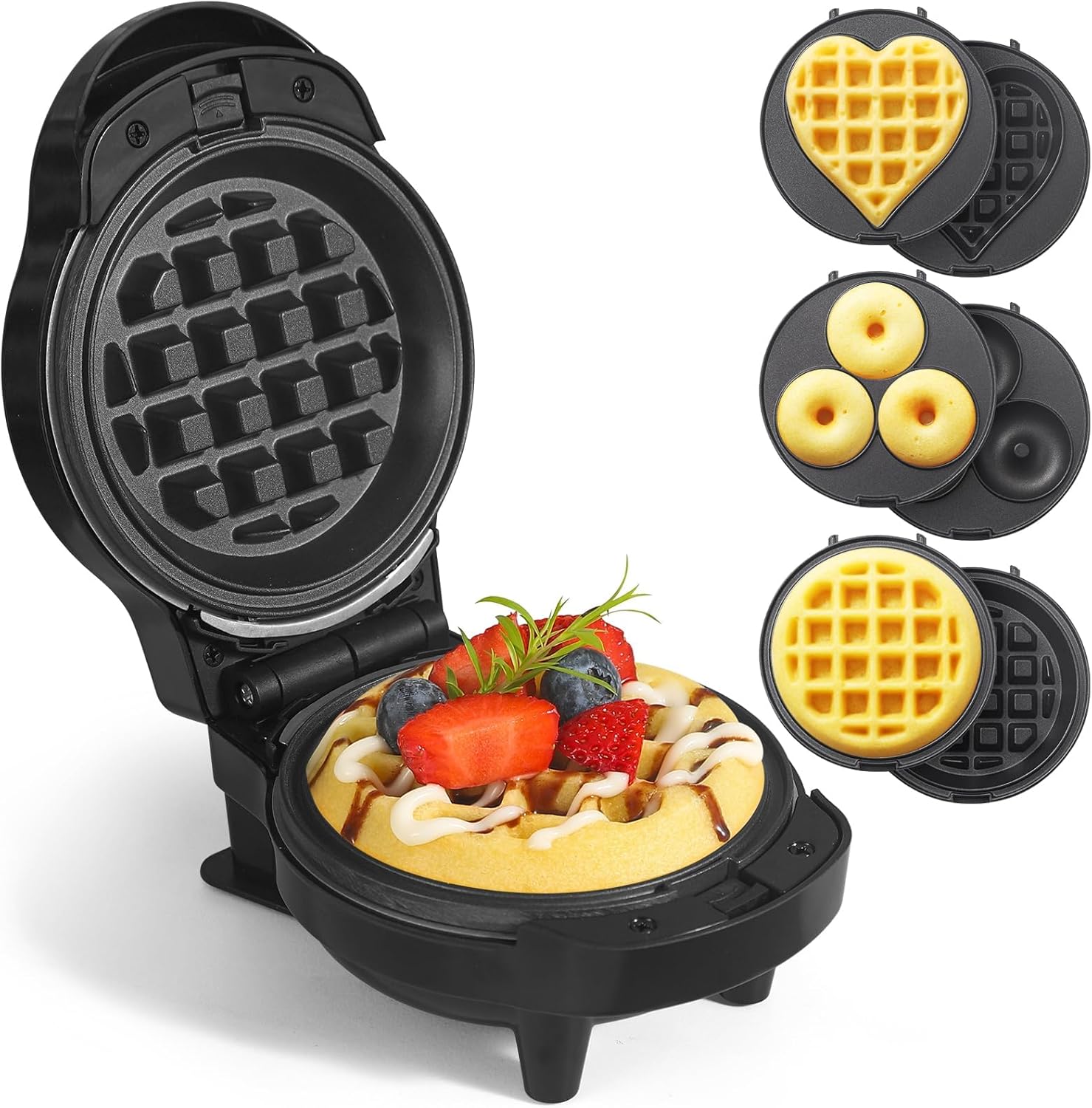 3-in-1 Mini Waffle Maker Set - Non Stick, 6 Plates, Fun Shapes - UVFAST
