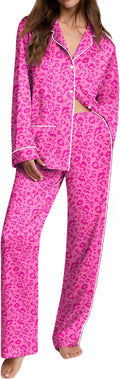 Ekouaer Womens Satin Silk Pajama Sets - Classic Button Down PJs