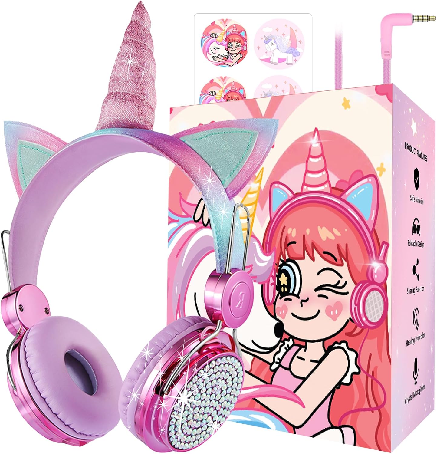 Kid's Unicorn Headphones: 95dB Volume Limit, Shareport, Hot Pink!