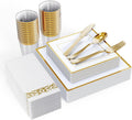 Gold Rim Square Dinnerware Set for 25 Guests - 175 Count Party Pack