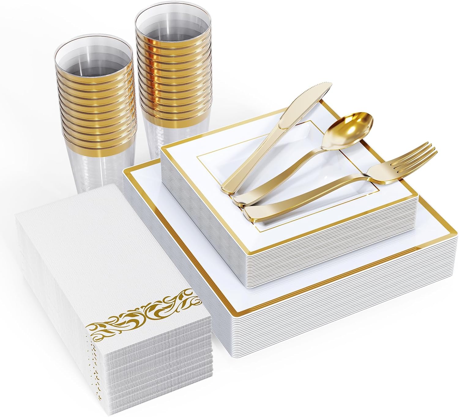 FOCUSLINE 175 Count Gold Dinnerware Set for Elegant Events