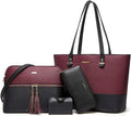 Women Synthetic Leather 4pc Tote and Satchel Set - Versatile Daily