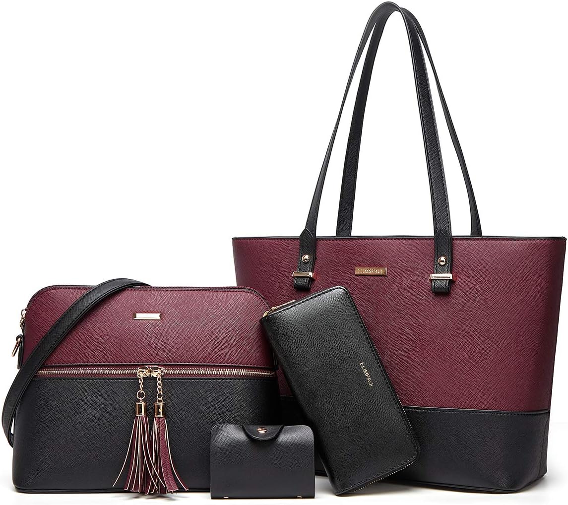 Women Fashion Synthetic Leather Handbags Tote Bag Set 4pcs