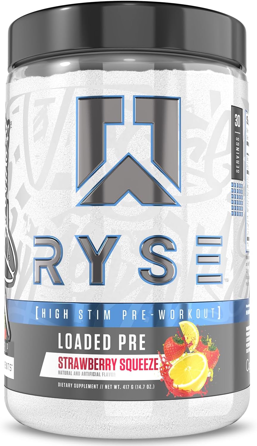 RYSE Loaded Pre Workout Powder - Strawberry Squeeze for Energy