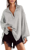 Sweatshirt for Women Oversized Henley Button Pullover S-2XL - Tunic