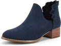 FISACE Womens Ruffled Ankle Boots V Cut Out Pointed Toe Low Heel jeans