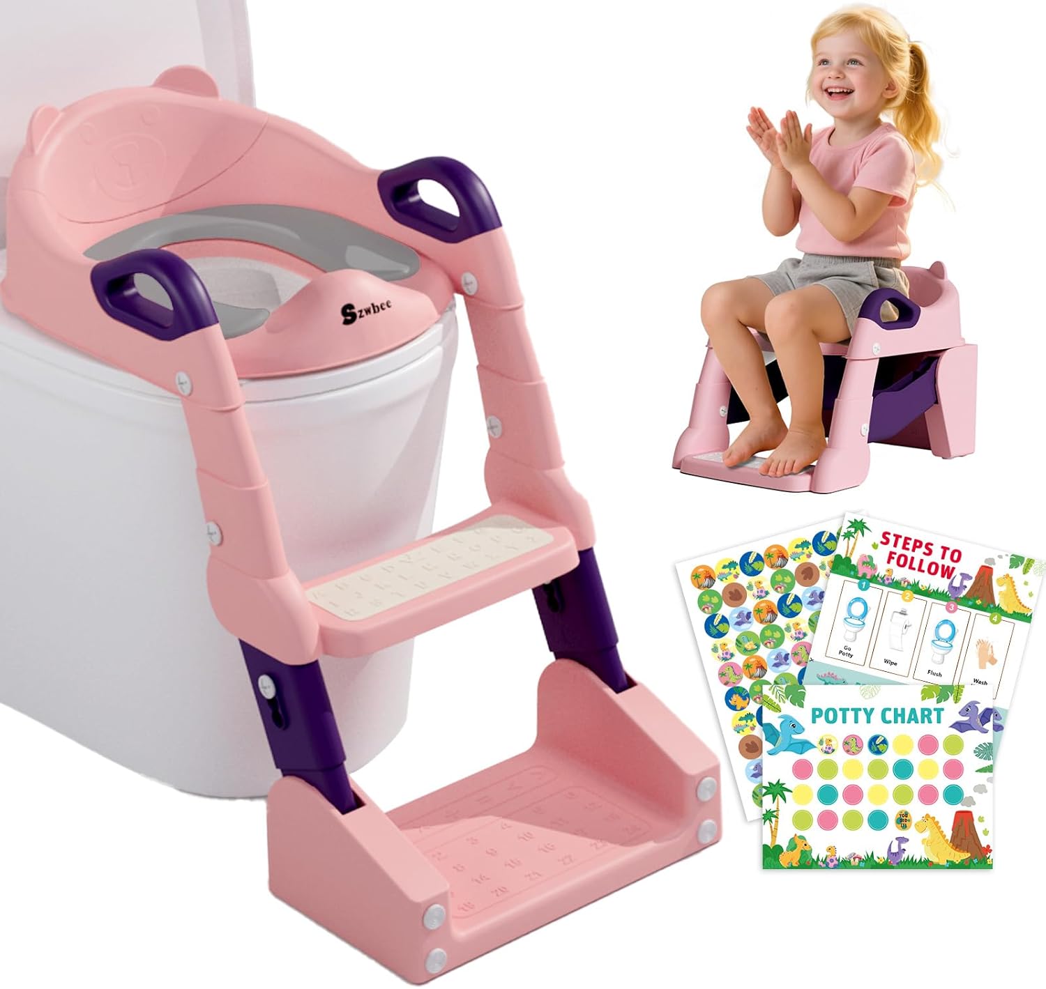 3-in-1 Potty Training Toilet Seat with Step Stool for Kids