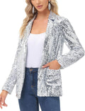 Women's Sequin Blazer Jacket - Open Front Sparkly Blazer
