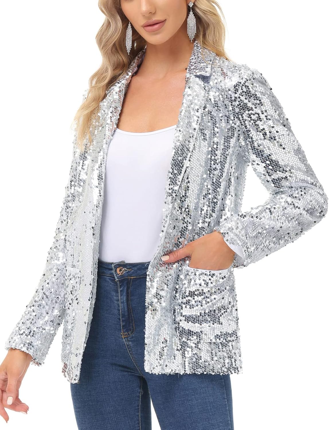 KANCY KOLE Women's Sequin Blazer Jacket for Glamorous Style