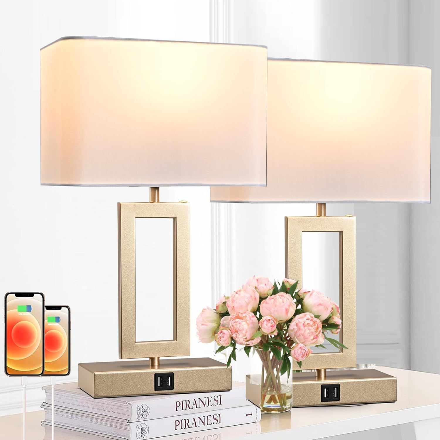 Set of 2 Touch Control Table Lamps with USB Ports for Bedroom