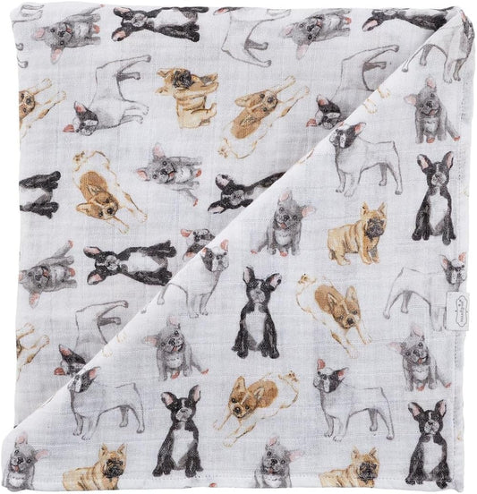 Mud Pie French Bulldog Print Baby Swaddle Blanket for Comfort