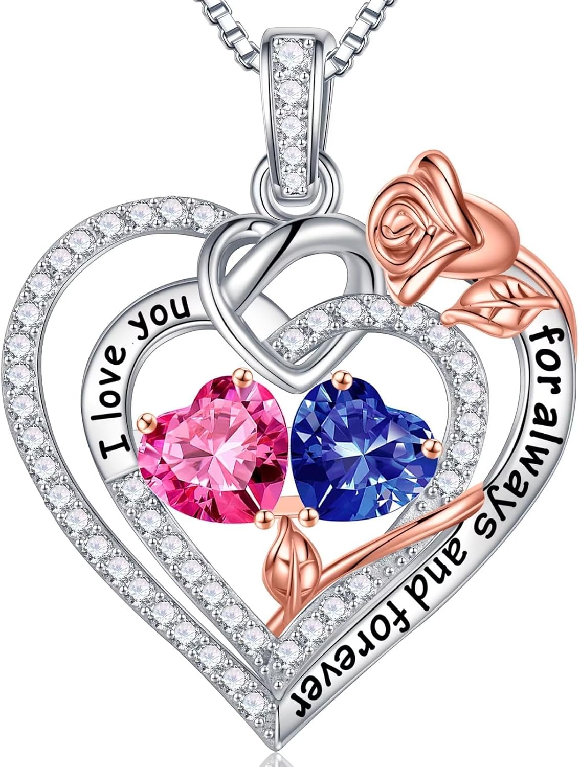 Iefil 925 Sterling Silver Double Birthstone Necklace for Her