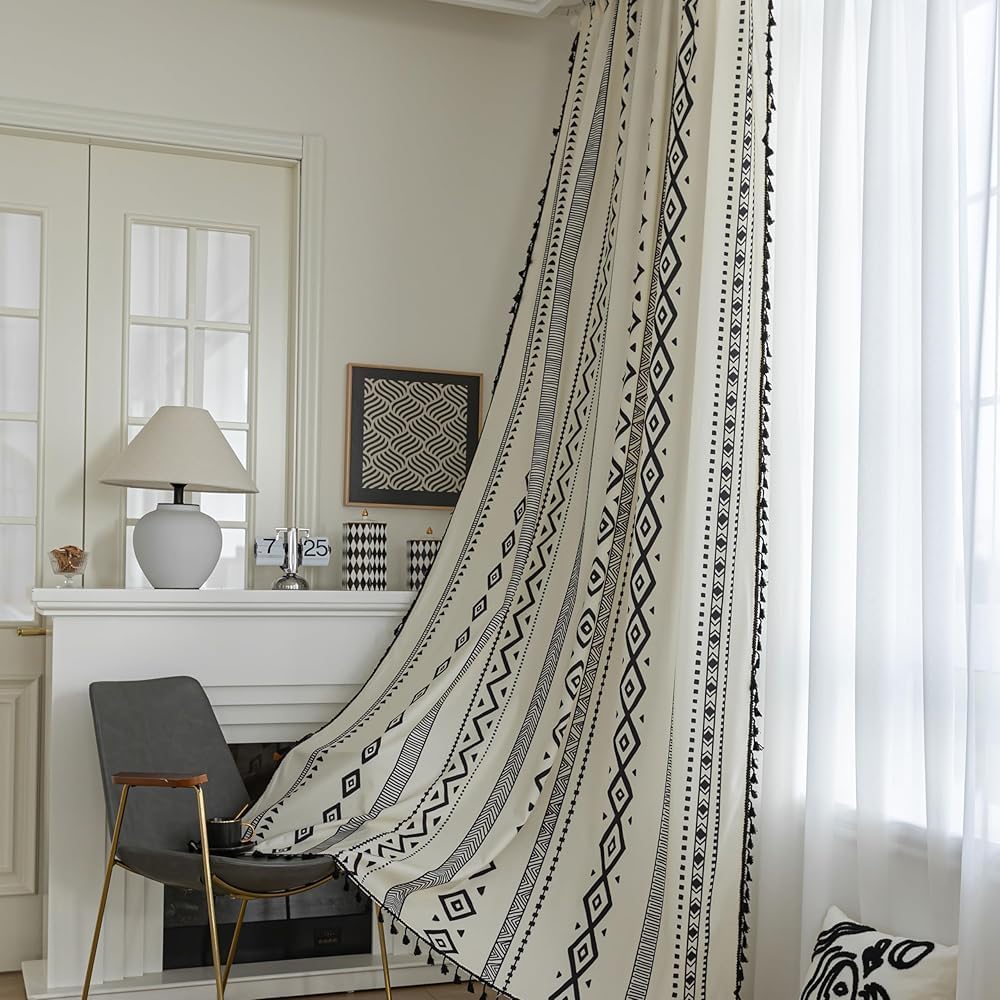 Boho Curtains Geometric Light Filtering Semi-Blackout Drapes