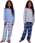 Girls 4-Piece Pajama Set - Long Sleeve Tops with Plaid Microfleece