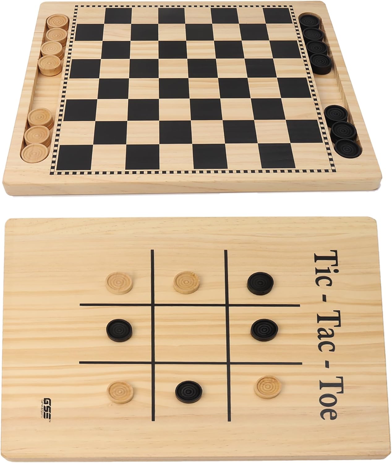GSE Games 2-in-1 Reversible Checkers and Tic-Tac-Toe Board Set