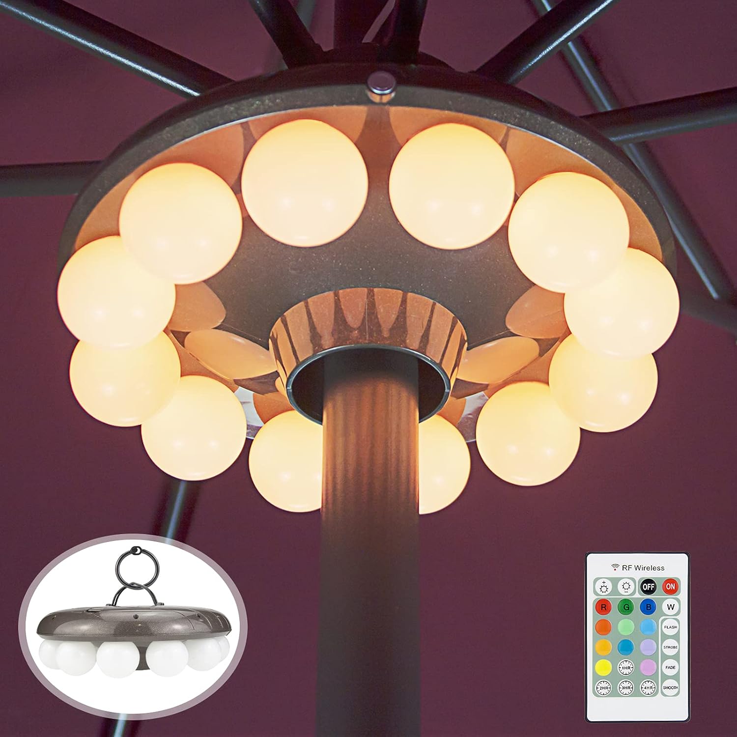 BIGMONAT Patio Umbrella Light with Remote Control for Outdoor Use