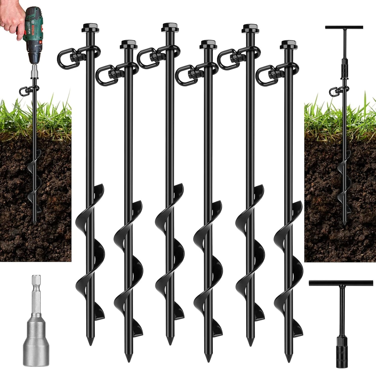 6 Pack Heavy Duty Ground Anchors for Secure Swings & Tents