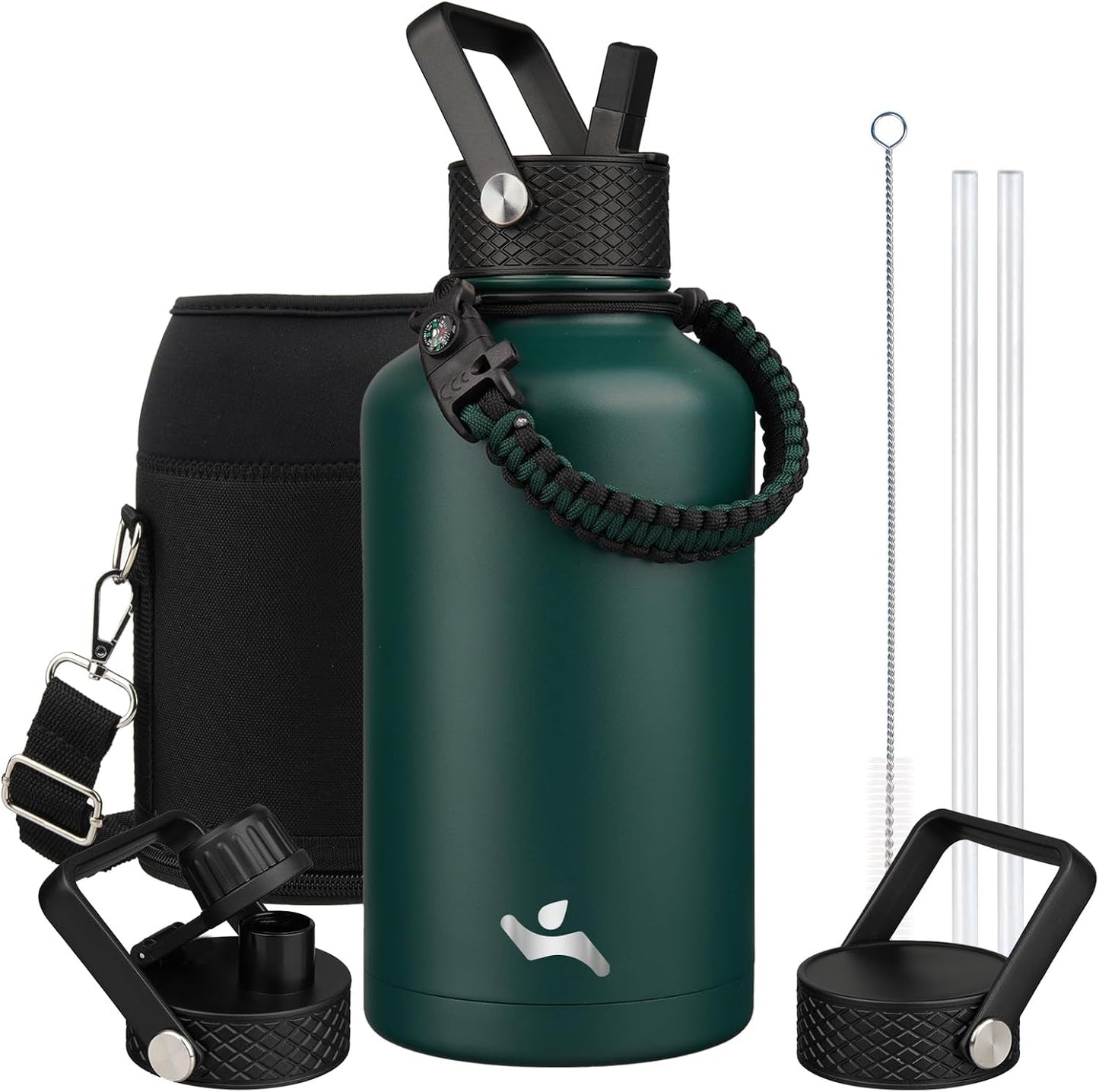 Half Gallon Insulated Water Bottle with Straw for Hydration