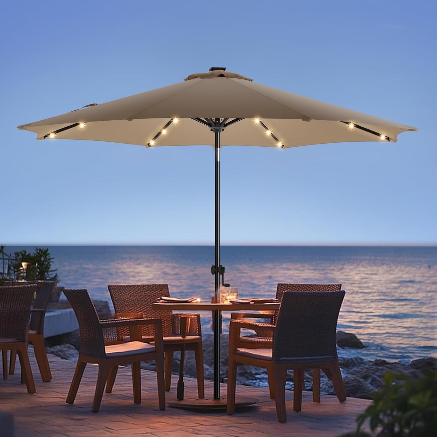 9ft Solar Led Patio Umbrella for Deck, Pool, and Garden Use