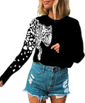 Women's Cropped Leopard Pullover Sweater - Casual Floral Patchwork