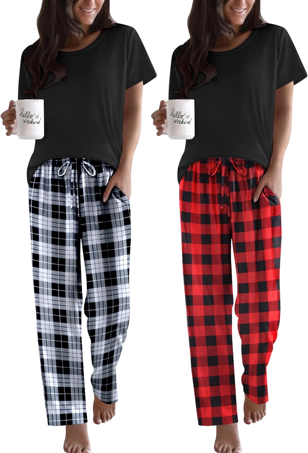 Ekouaer 2 Pack Pajamas for Women Soft Printed Sleepwear Set