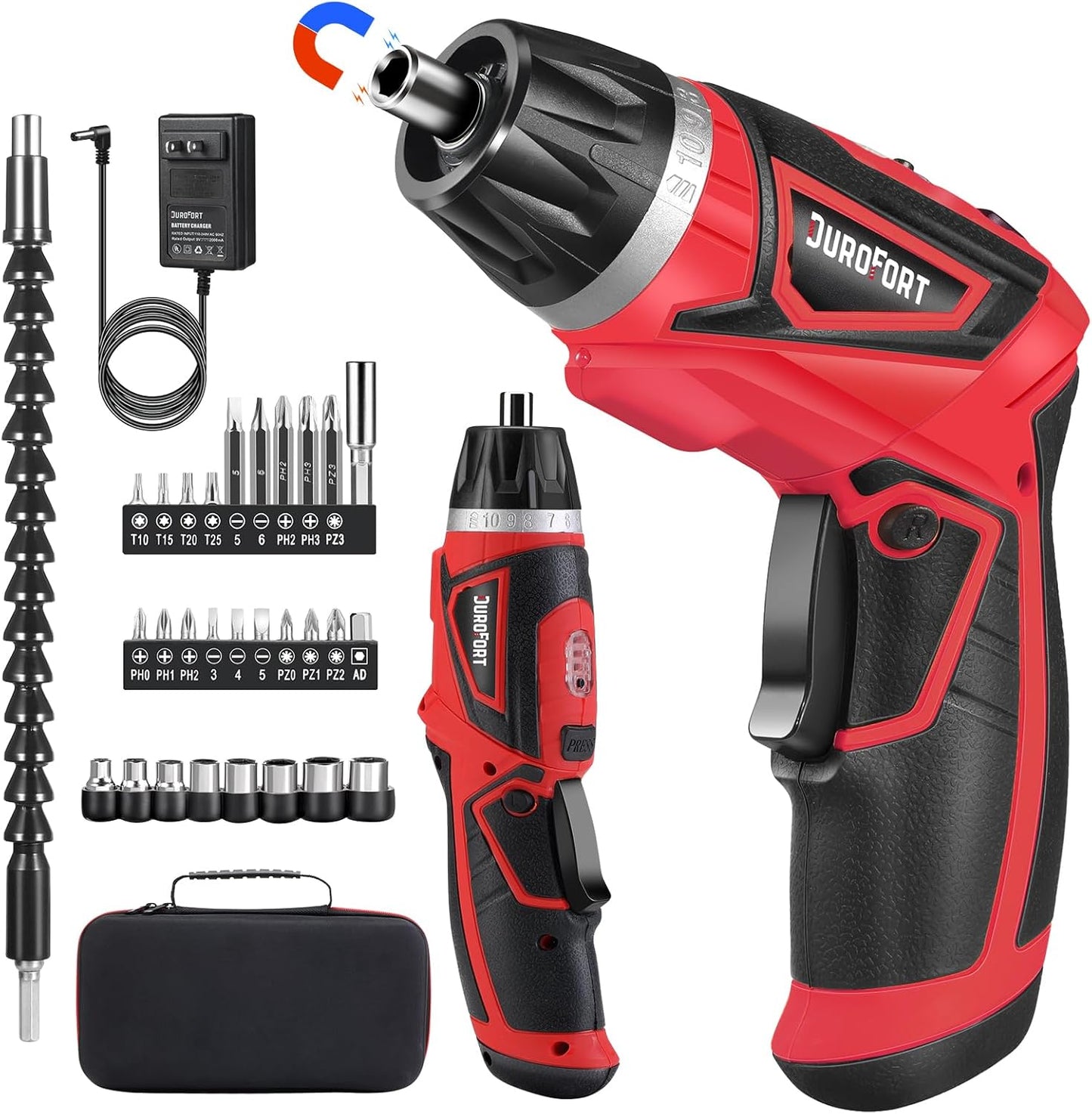 Cordless Electric Screwdriver Set with 10Nm Torque and LED Light